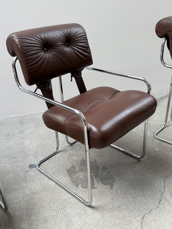 Image 1 of Set of 4 Guido Faleschini for i4Mariani 'Tucroma' chairs leather brown chrome, Italy 1970s