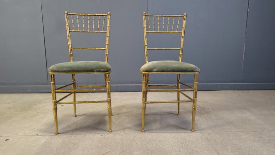 Image 1 of Coppia di sedie in ottone effetto bambù, anni '60