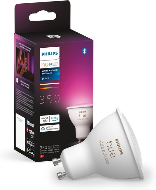 Philips Hue Connectée White & Color Ambiance, Ampoule LED GU10, Compatible Bluetooth, fonctionne avec Alexa, Google Assistant et