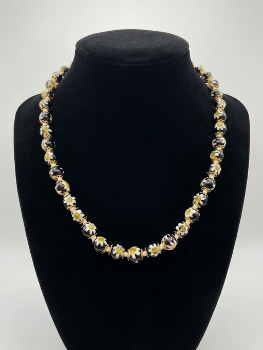 Collares de cristal de Murano negro con millefiori y murrina - 44 cm