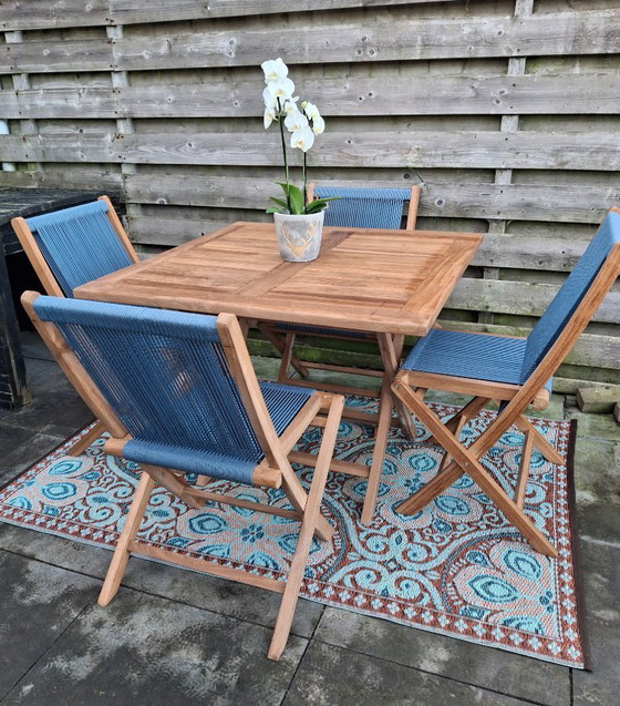 Image 1 of Teak garden set with 4 folding chairs