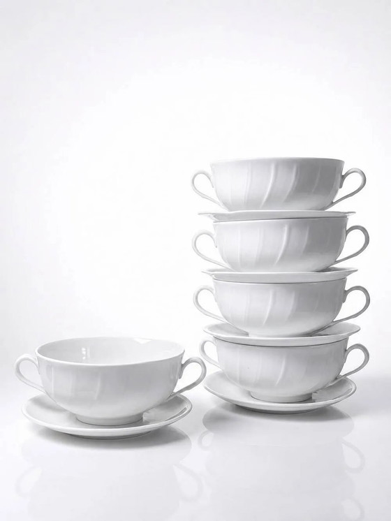 5 Tassen mit zwei Henkeln, Limoges Porzellan Bernardaud "Palm" – Geschirr, Vintage (photo 2 of 13)
