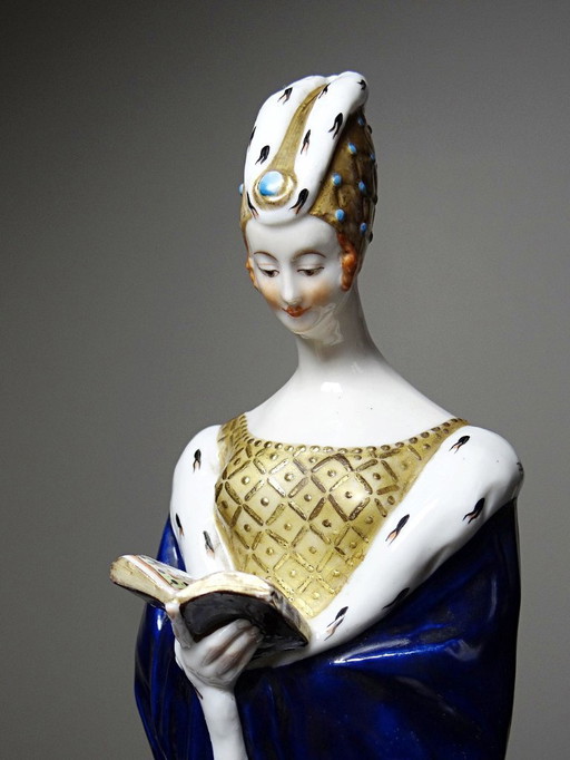 Sujet en porcelaine ancien "Liseuse" art déco signée J.Vesques