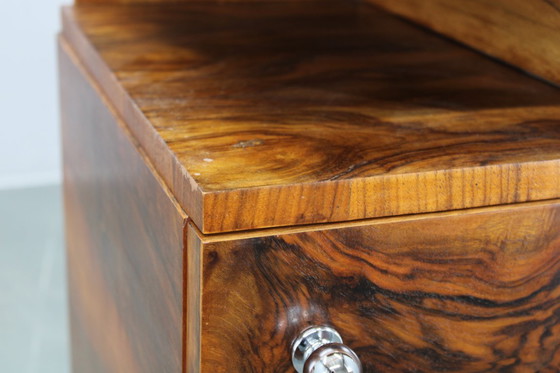 Image 1 of Pair 1930s Czech Art Deco Walnut Nightstands