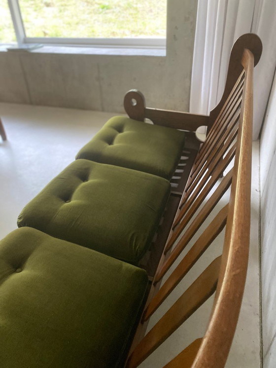 Image 1 of Divano in rovere massello – anni '70, stile rustico-brutalista, rivestimento verde