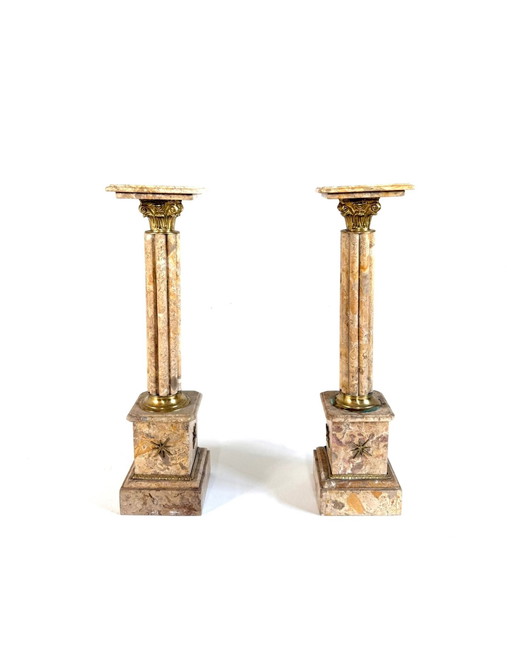 Set van 2 marmer & verguld bronzen zuilen, jaren ‘30