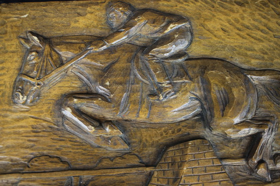 Image 1 of Mid-Century Woodwork of Horseracing by K. Zentner, Czechoslovakia, 1944
