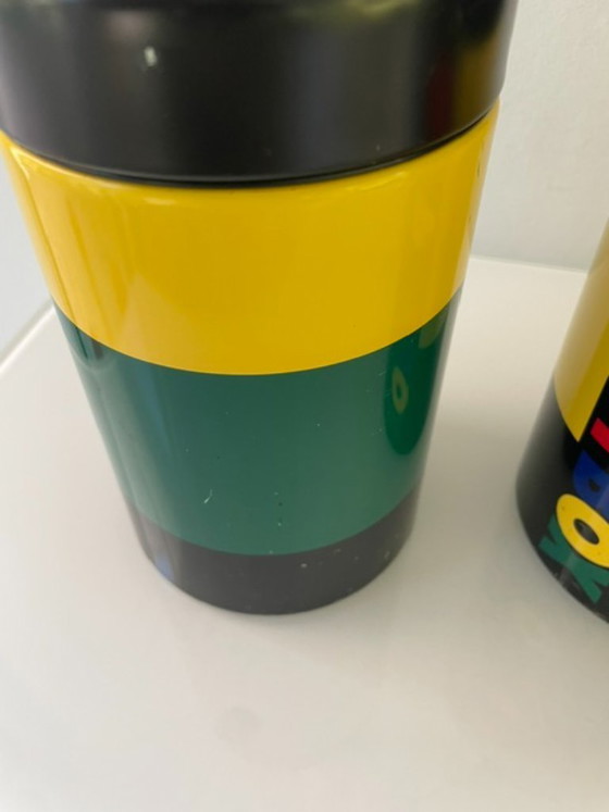 Image 1 of Set van 3 vintage retro Brabantia voorraadpotten – Memphis style jaren 80