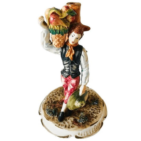 Image 1 of Vintage mid-century Italian Bassano sculpture of a young man with fruit, 1950s, signed