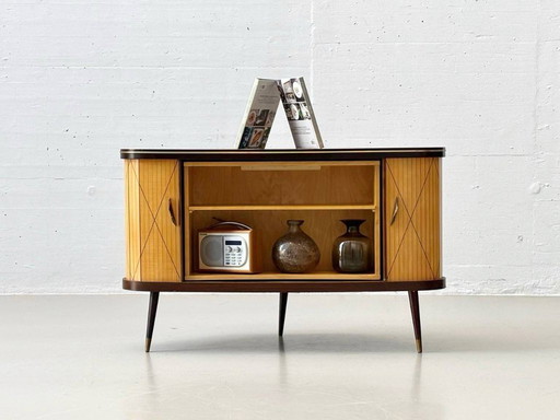 Bar d'angle Mid Century en bois de satin et acajou, années 1950