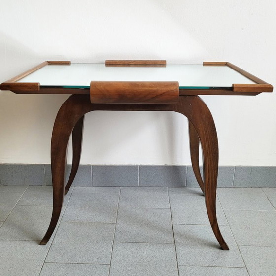 Image 1 of Vintage Art Deco Coffee Table/Side Table in Walnut, Oak & Glass with Mirror, 193040