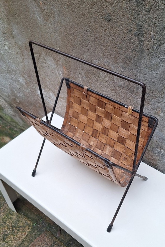 Image 1 of Metal and wood magazine rack