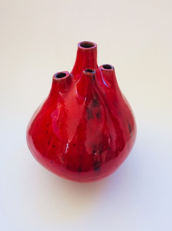 Image 1 of Belgian Art Pottery Spout Vase by Hugria Ceramics Perignem Studios 1960's