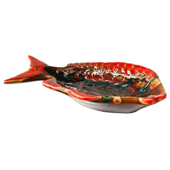 Image 1 of Vintage modernist French Vallauris fish dish, fat lava glazed Majolica, 1950s