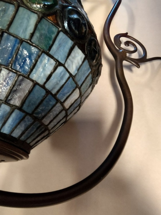 Image 1 of Bellissima lampada a sospensione Meyda Tiffany con finestre in vetro blu