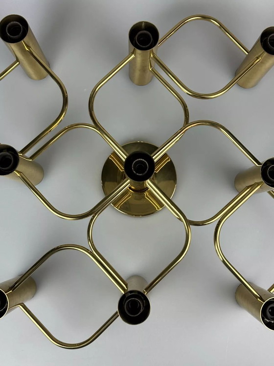 Image 1 of 60s 70s 9-lichts plafondlamp van Leola Leuchten Duitsland in messing