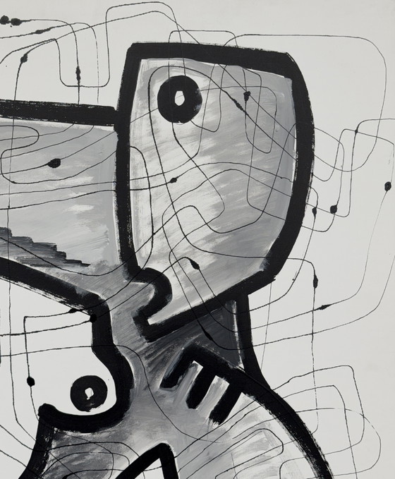 Image 1 of Gigantisch kubistisch schilderij op canvas "Interieurarchitectuur" 140 x 100 cm