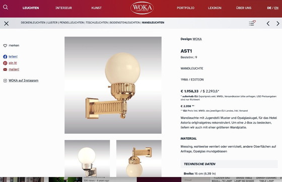 Image 1 of Paire d'appliques murales Astoria en laiton, par Josef Hoffmann, réédition WOKA Vienne