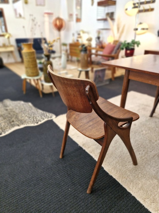 Vintage Danish Design Dining chairs – Arne Hovmand-Olsen (6 pieces) – Wood, Skai (photo 16 of 16)
