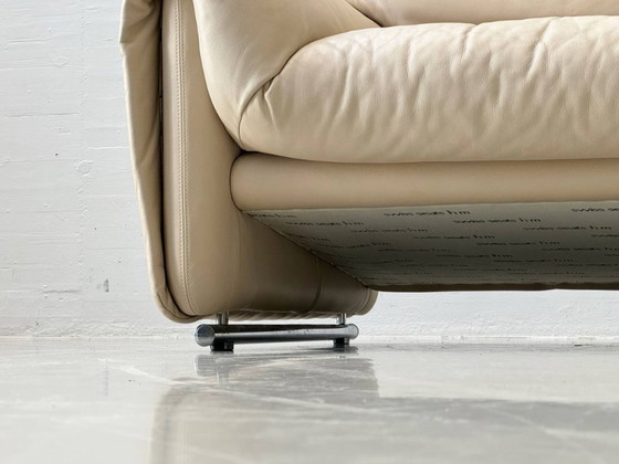 Image 1 of Vintage beige leren tweezitsbank, Zwitserland, jaren 80