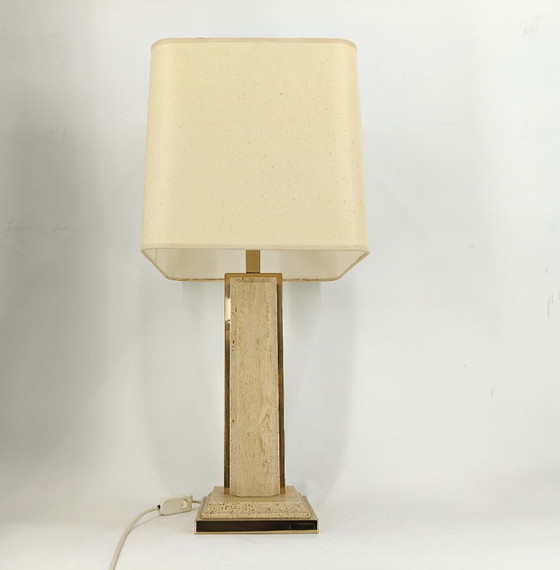 Image 1 of Lampada da tavolo vintage in travertino e ottone di Fedam, anni '70