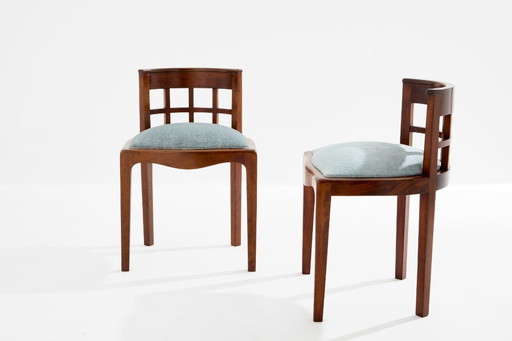 Paire de chaises d'appoint Paul T. Frankl en noyer bouclé et velours mohair 1933