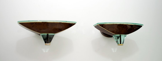 Image 1 of Dopo Fontana Arte Coppia di moderne lampade italiane in vetro e ottone, anni '80