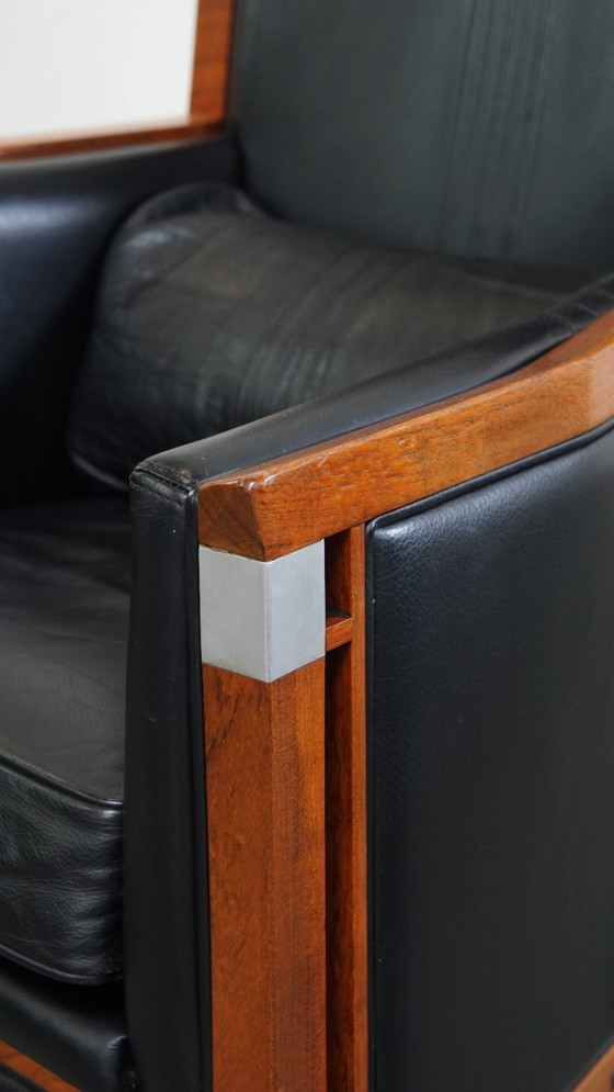Image 1 of Black cowhide leather and wood Art Deco design armchair by Schuitema from the decoforma series