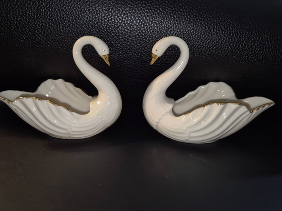 Image 1 of 2 kleine Schwäne - Porzellanfiguren - Lenox USA, mit Goldrand