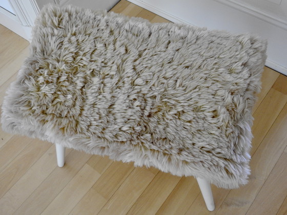 Image 1 of Tabouret vintage avec fourrure Teddy - coiffeuse ou pouf