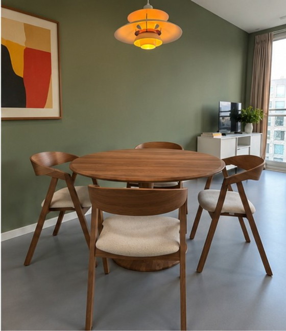 Sav & Okse Set da pranzo, Tavolo Rotondo in Legno & 4 Sedie, Tessile, Beige (foto 5 di 5)