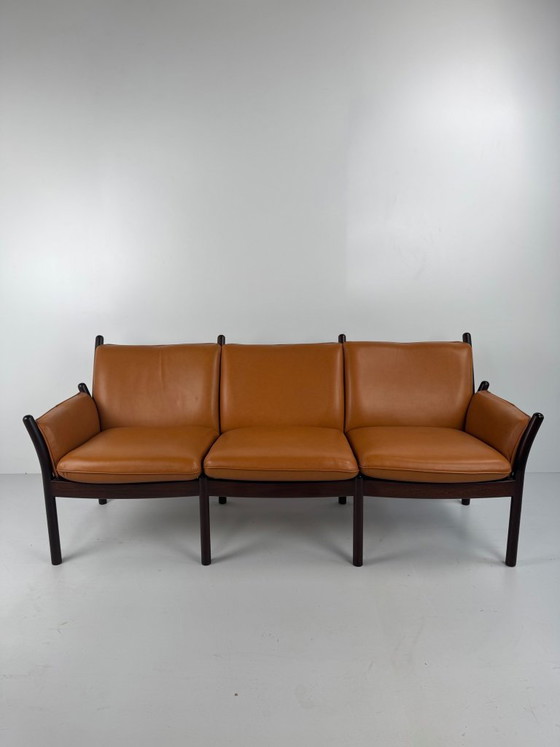 Genius Seating Set, Illum Wikkelsø, Denmark, c. 1960s, C.F.C. Silkeborg, Armchairs, Wood, Leather, Brown (photo 8 of 15)