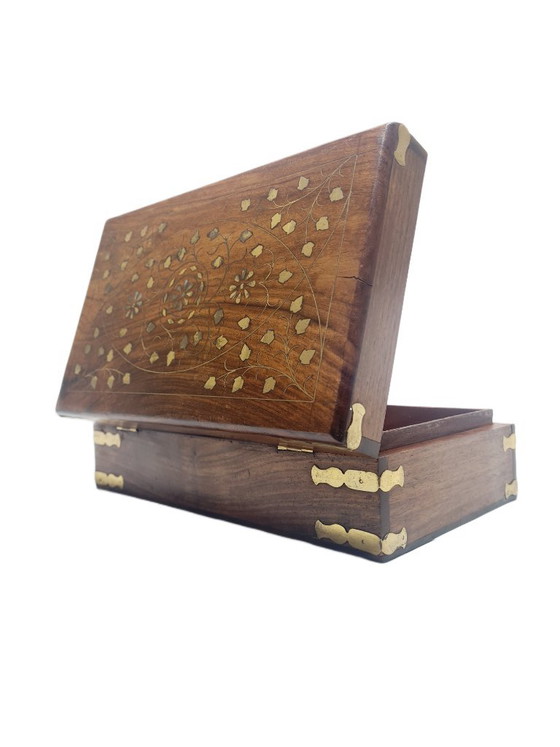German Art Nouveau Box with Marquetry, 1900s, Decorative Objects, Textile, Wood, Brown (photo 12 of 15)