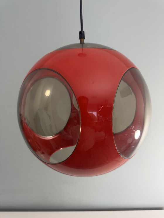 Image 1 of Vintage red space age lamp Bug Eye pendant lamp 1970s