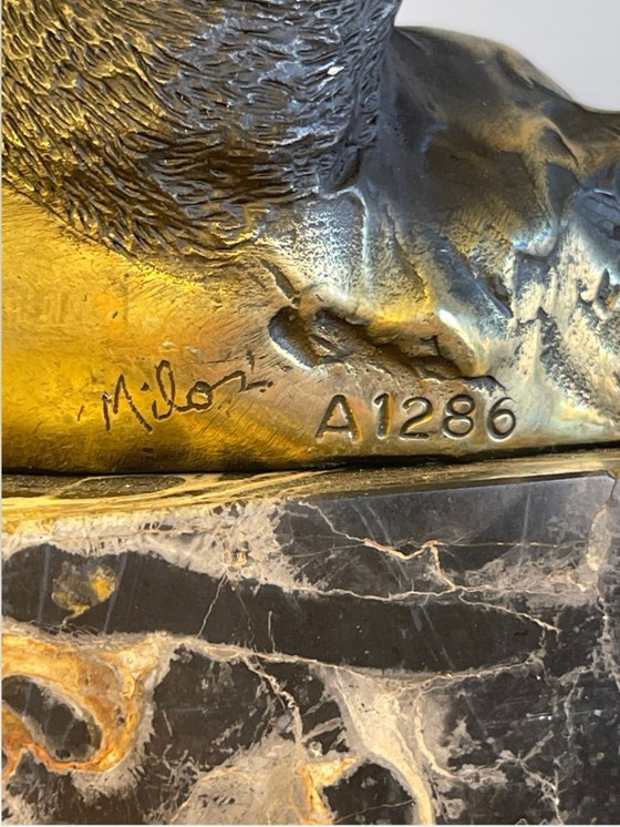 Image 1 of Art Deco bronze panda sculpture – signed Milo – marble base