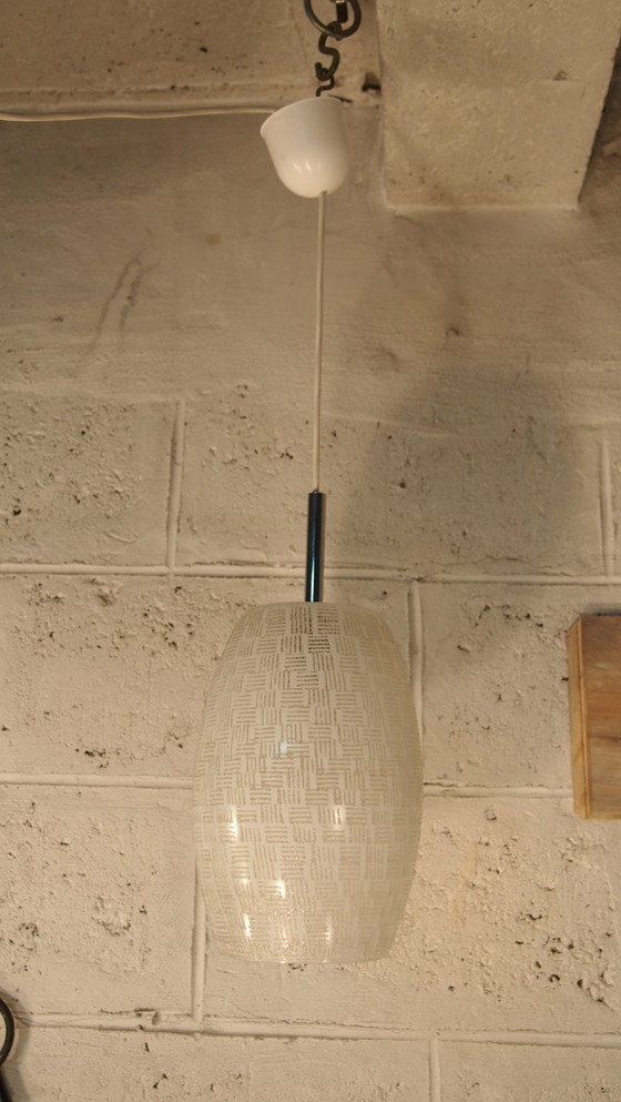 Image 1 of Lunel Pendant Light Frosted Glass Lantern Mid Century French Ceiling Lamp Style Vintage Geometric Lighting