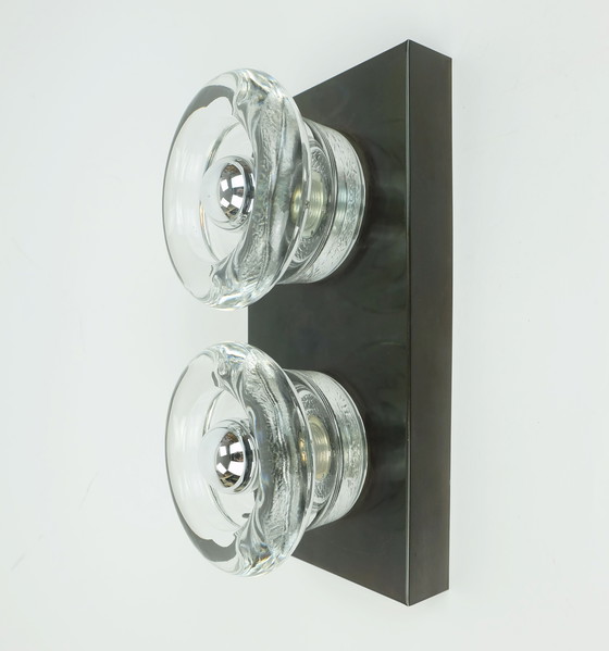 Image 1 of Applique de l'ère spatiale des années 1960-70 par Cosack-Leuchten : 2 abat-jour en verre épais et métal