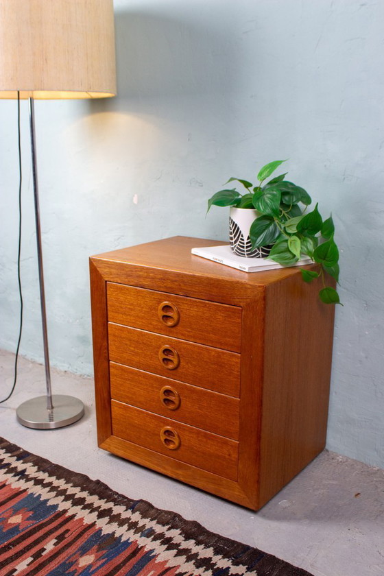 Image 1 of Teakhouten nachtkastje, console, ladekast, Deens, midden 20e eeuw