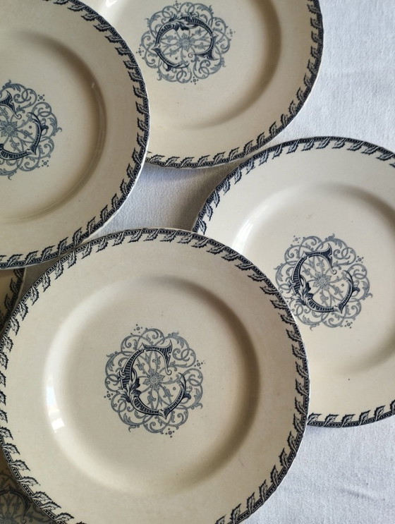 Image 1 of KG Lunéville - 6 ironstone dinner plates monogrammed "C"