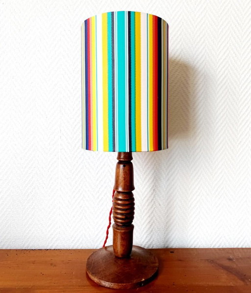 Vintage Turned Wood Lamp and Custom Shade