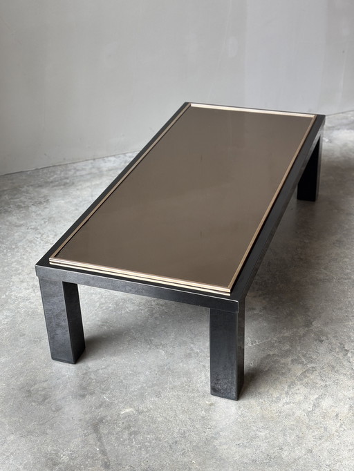 Grande table basse en or et verre fumé de Belgochrom, 1970