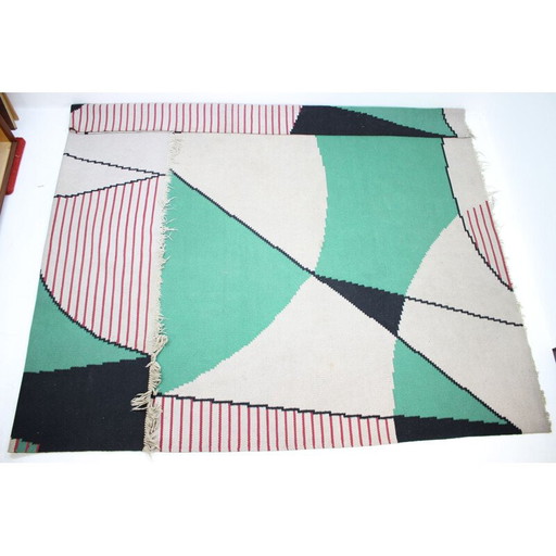 Vintage geometrisch design tapijt, Tsjecho-Slowakije 1960