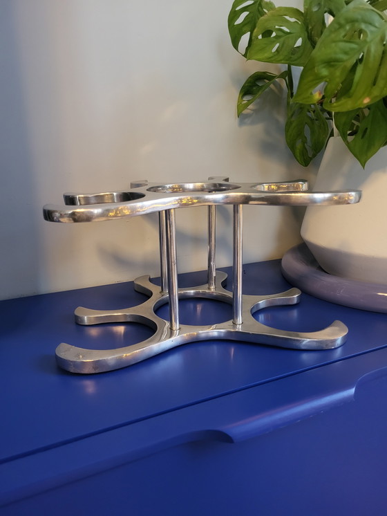 Image 1 of Vintage gepolijst aluminium wijnrek door ontwerper Michael Noll 
