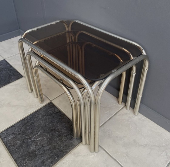 Image 1 of Glass nesting set of tables 1970s
