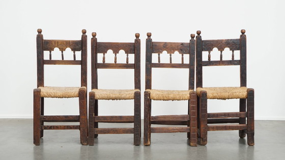 Image 1 of 4 x Antiker spanischer Bauernstuhl mit Korbsitz