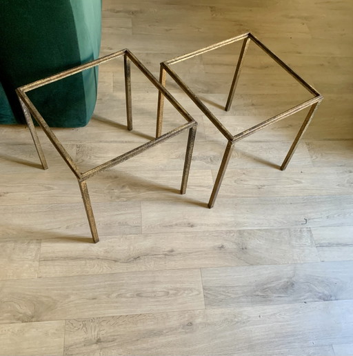 Duo de Piétements de Table Robert Thibier - Fer Forgé Feuille d’Or - 1960s