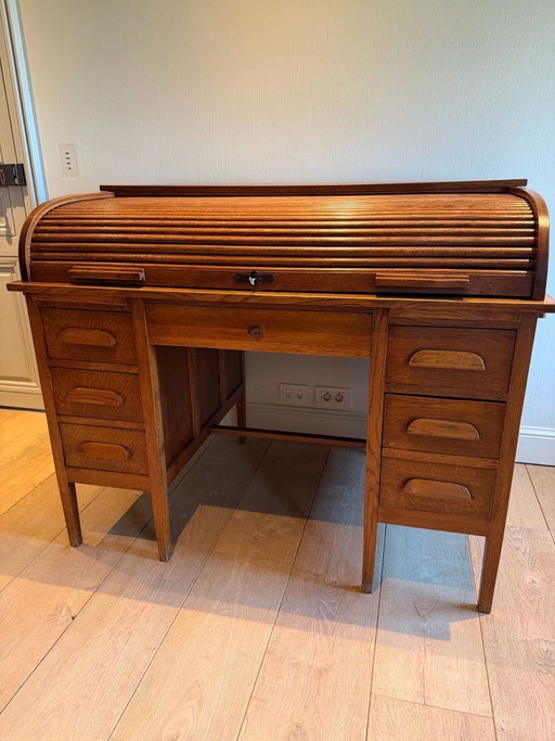 American roller shutter desk, oak, 20th century