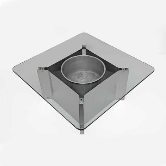 Image 1 of Michel Boyer Style Mid-century Modern French Steel and Glass Coffee Table, 1970s