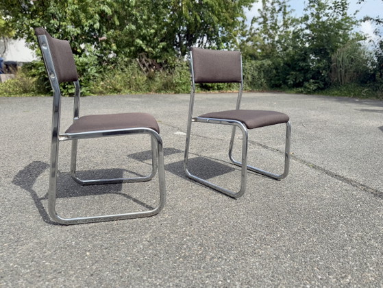 Set di due sedie cromate Space Age vintage anni '70 – Sedie da pranzo, Textile, Chrome (photo 6 of 6)