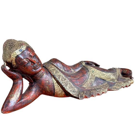 Bouddha couché sculpté à la main — Milieu du XXe siècle XXL – Sculptures, Gold, Glass (photo 3 of 10)